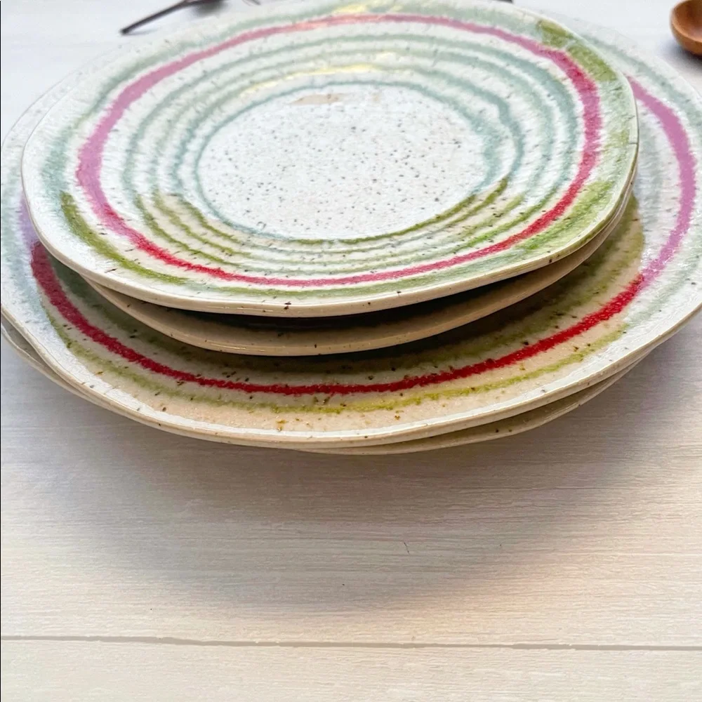 CRATE & BARREL Lina Stripe 8.5” Handcrafted Handpainted Salad Plates (Set of 2)